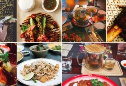 mixed thai food in a collage